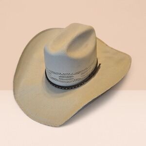 VTG 1999 Cavender's Straw Cowboy Hat 7 1/4 Ranch Collection Long Oval Cream 90s